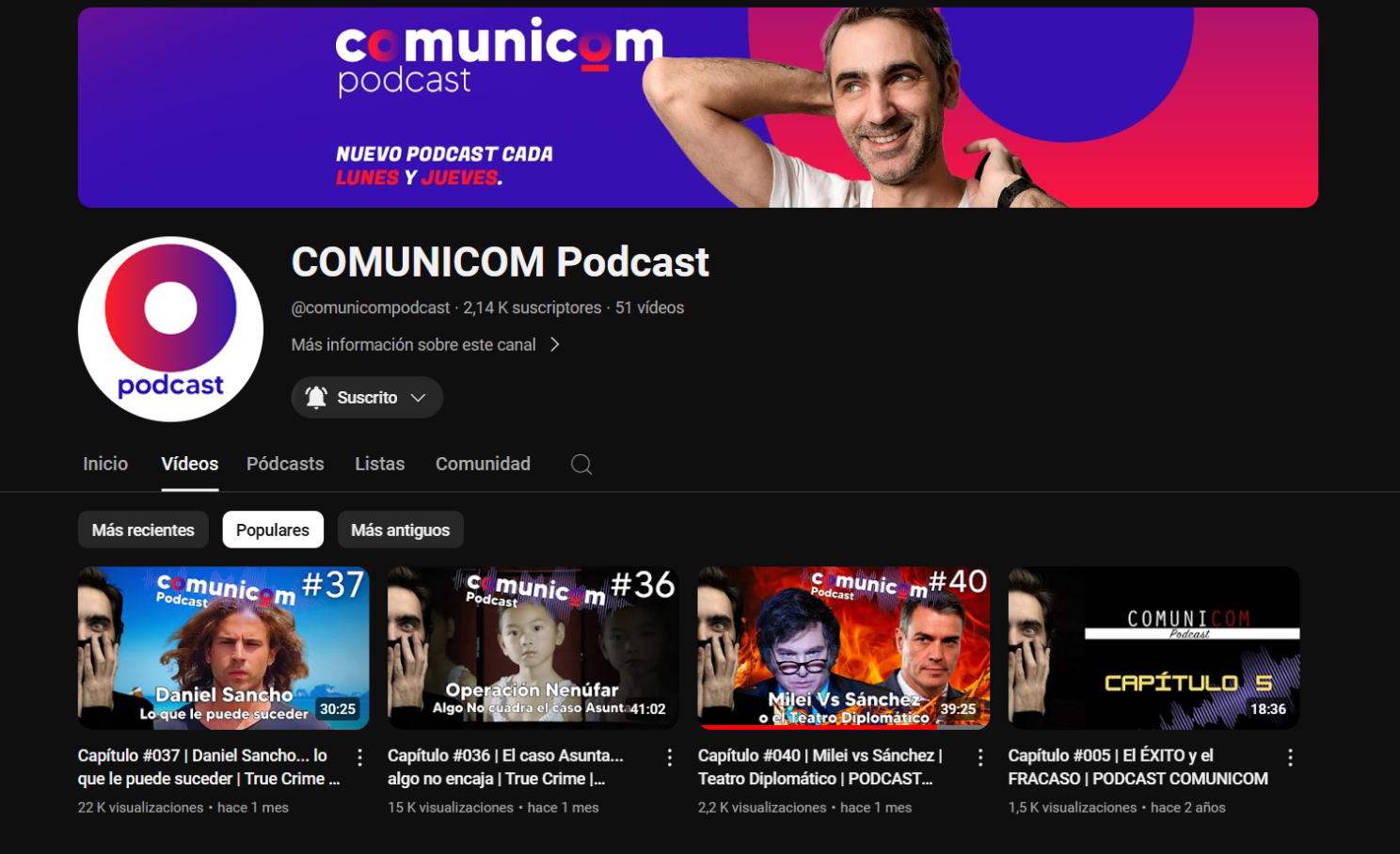 El banner de YouTube oficial de Comunicom podcast